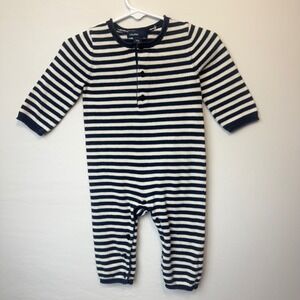 Baby GAP Striped Knit Sweater Romper 3-6 Months - Navy & White Henley Coverall